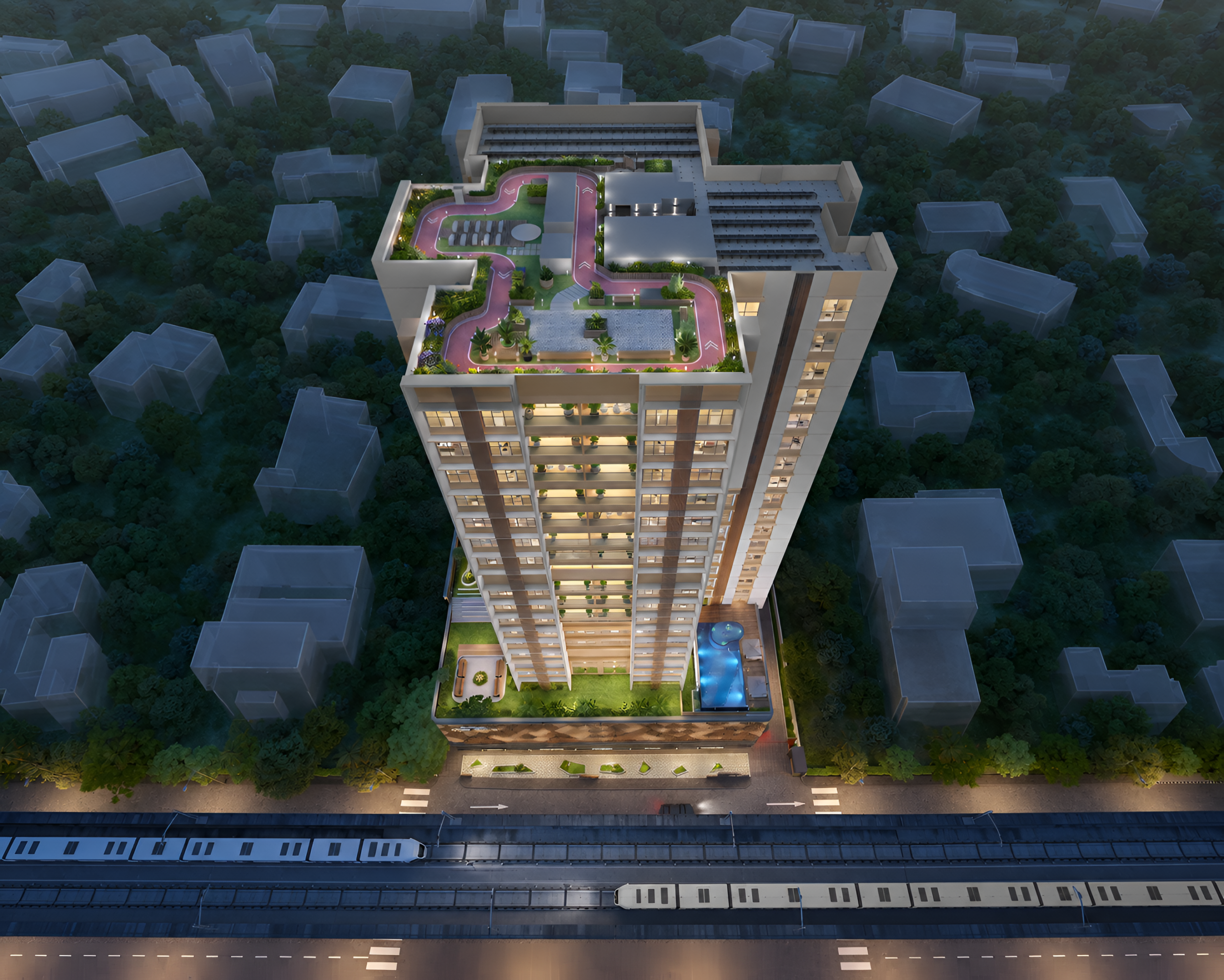 Aerial view of Naman Fifty Eight rooftop amenities